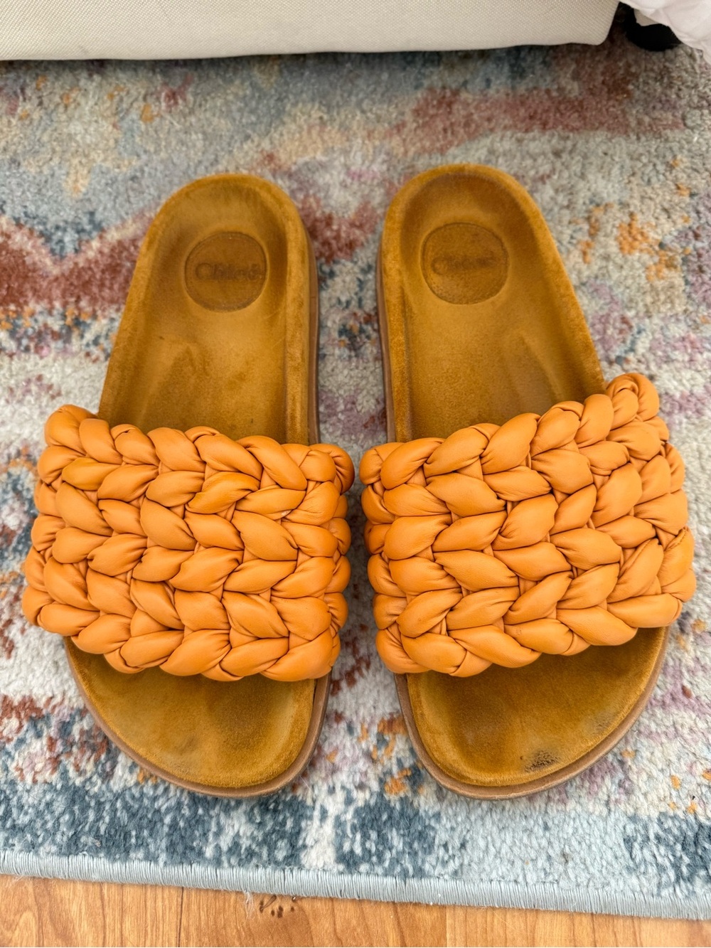 Chloé Kayce Orange Braided Slide Sandals